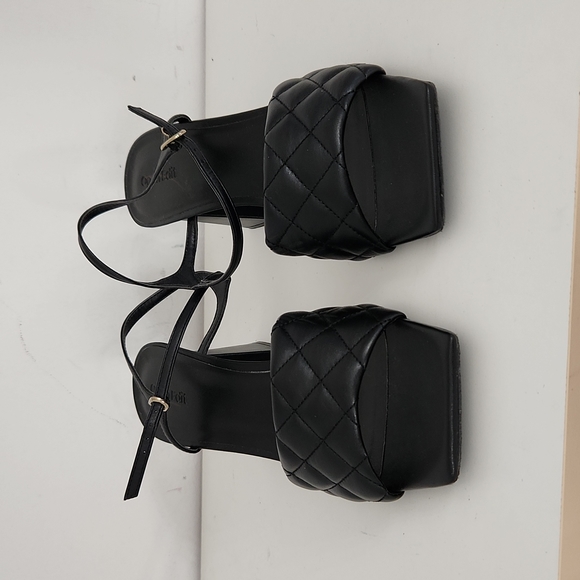 Black Leather Braided Heeled Sandals - Picture 2 of 7